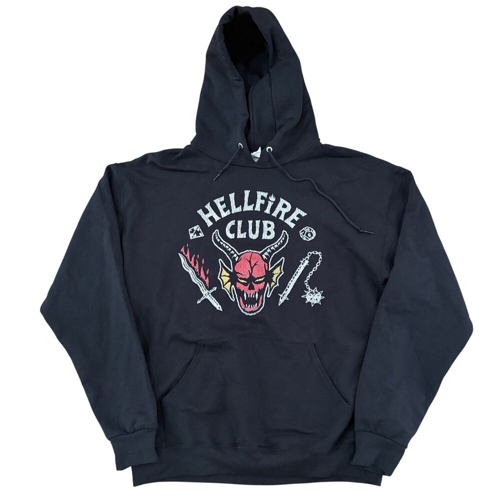 Stranger Things Hellfire Club Black Hooded Sweatshirt Netflix Size Large